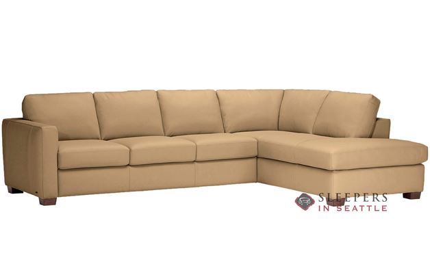 Natuzzi Editions B735 Chaise Sectional Leather Sleeper in Denver Biscotto (Queen)